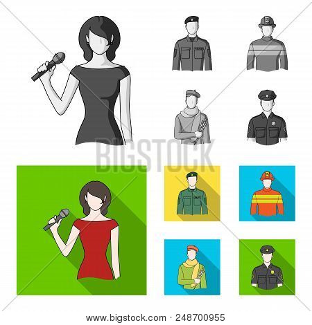 Military, Fireman, Artist, Policeman.profession Set Collection Icons In Monochrome, Flat Style Vecto