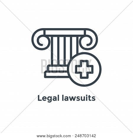 Medical Lawsuit Icon With Legal Imagery Showing Medical Malpractice - Outline Style