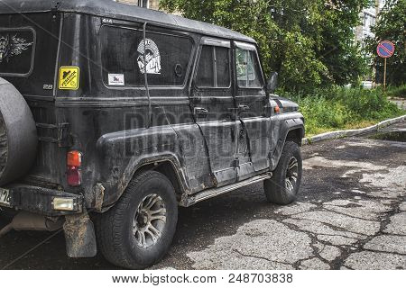 Kazakhstan, Ust-kamenogorsk - 14 June, 2018. Uaz Hunter (uaz-315195). Black Car. Suv.