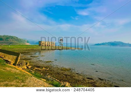 Landscape Underwater Temple In Sangkhla Buri Thailand,unseen Thailand,destination In Kanchanaburi,la