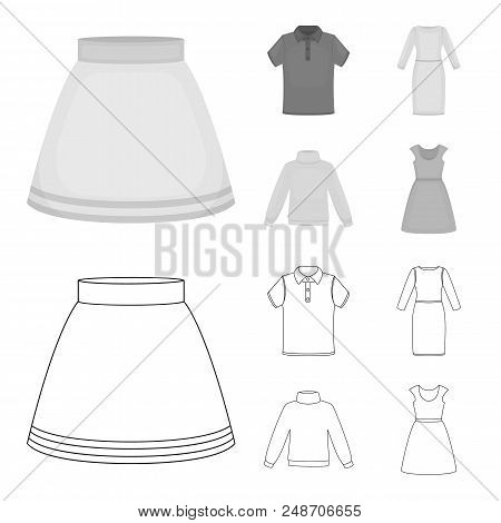 Skirt, T-shirt, Sweater, Dress With Long Sleeves.clothing Set Collection Icons In Outline, Monochrom