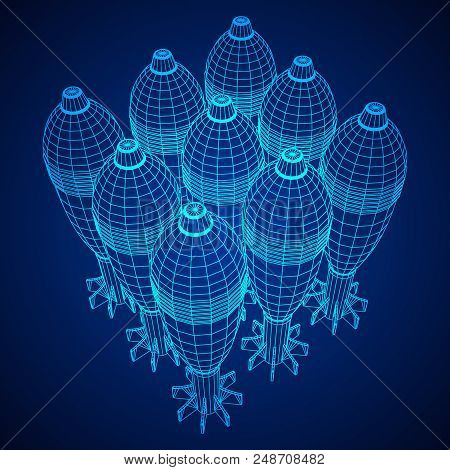 Missile, Nuclear Bomb Or Mortar Mine Wireframe Low Poly Mesh Vector Illustration