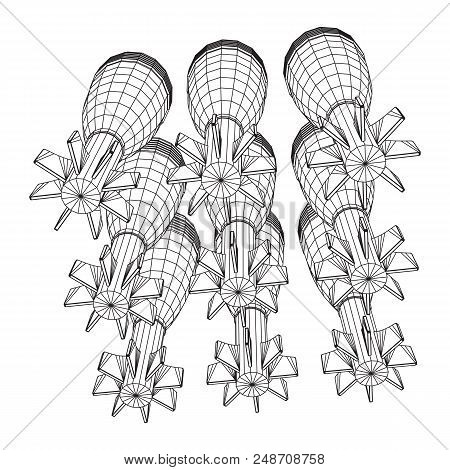 Missile, Nuclear Bomb Or Mortar Mine Wireframe Low Poly Mesh Vector Illustration