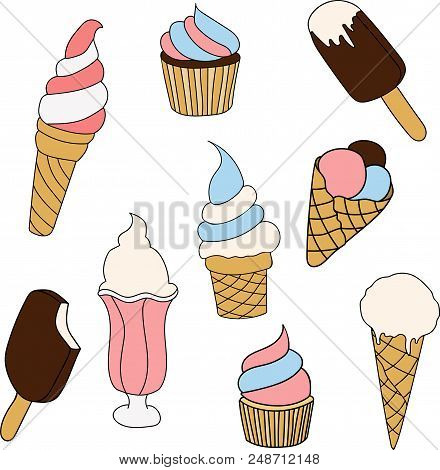 Sweet Ice Cream Set And Tasty Frozen Icecream Collection