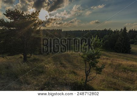 Slavkovsky Les Mountains In Summer Sunny Sunset Evening Near Krizky Area
