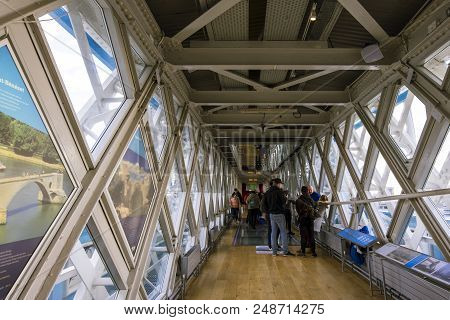 London, Uk - March 20 2018: People Visiting An Exhition. Interior View Of Tower Bridge Upper Deck. L