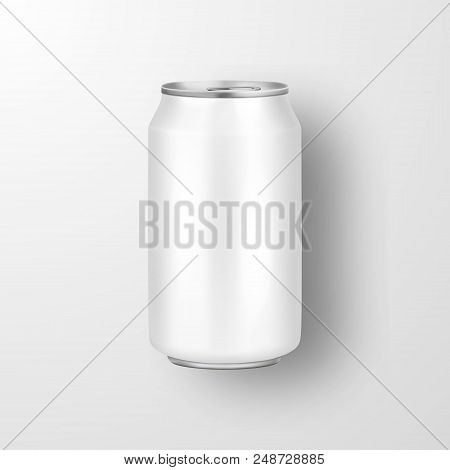 Vector Realistic 3d Empty Glossy Metal White Aluminium Beer Pack Or Can Visual 330ml. Can Be Used Fo
