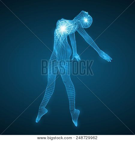 Energy Of The Dancing Woman. Spiritual Energy Beams Inside Head And Torso. Blue Version. Suitable Fo