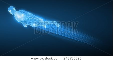 Energy Of The Flying Man. With Spiritual Energy Trails. Blue Version. Suitable For Any Technology, F