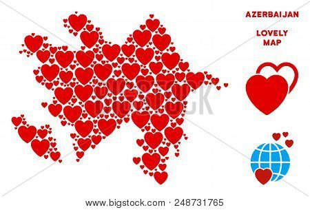 Valentine Azerbaijan Map Mosaic Of Red Hearts. We Like Azerbaijan Map Concept. Abstract Vector Terri