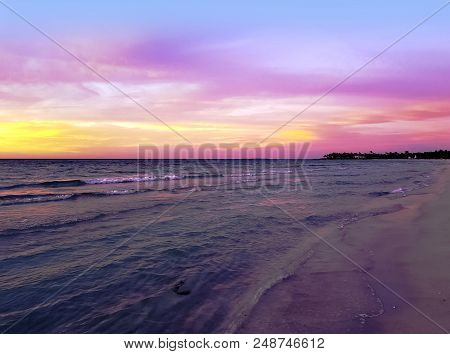 Sunset Over Atlantic Ocean In Varadero, Cuba