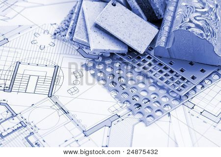 vzorky z plastů, PVC, pro bytové, umělý kámen, perforovaného kovu, potažené polymer 