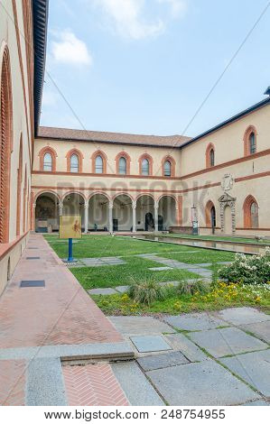 Milan, Italy - May 29, 2018: La Corte Ducale In Castello Sforzesco.