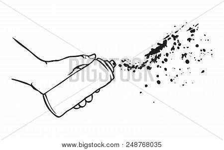 Painted Hand Holds A Can Of Paint And Draws.