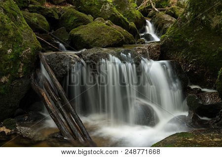Waterfall, Cascade Between Big Rocks In Ravine Ysperklamm (waldviertel, Austria)