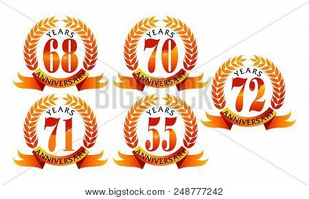 Ribbon Anniversary Leaf Template Set Design Vector