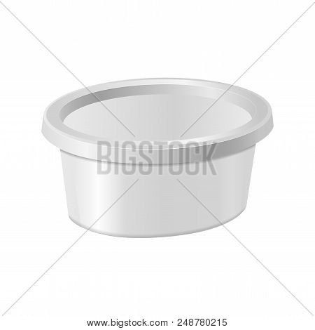 White Oval Plastic Box For Your Design And Logo. Mock Up For Cheese, Cream Cheese, Butter, Etc. Side