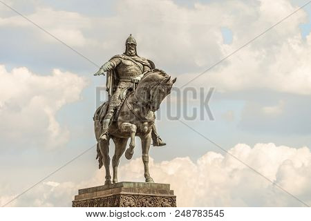 Moscow, Russia - June 3, 2018: Monument To Yuri Dolgoruky On The Tverskaya Square In The Center Of M
