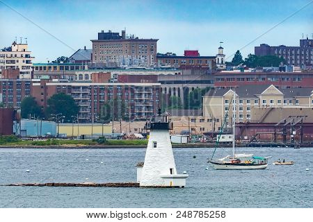 Lighthouse Sailboats New Bedford Harbor Buzards Bay Massachusetts United States.