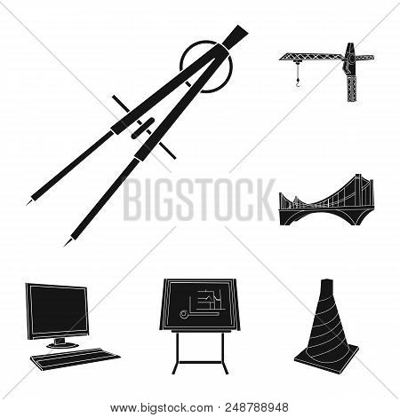 Architecture And Construction Black Icons In Set Collection For Design. Architect And Equipment Vect