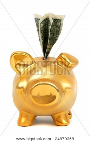 Dollár bankjegyek és arany malacka Bank