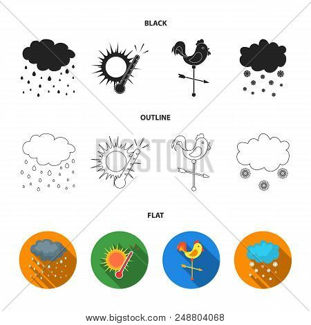 Rain, Snow, Heat, Weathervane. The Weather Set Collection Icons In Black, Flat, Outline Style Vector
