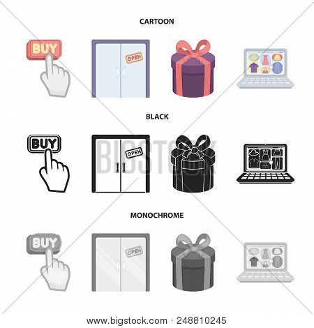Hand, Click, Elevator, Gift, Box, Door, Online Store And Other Equipment. E Commerce Set Collection 