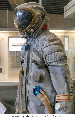 Kaluga, Russia, September 17, 2017: Russian astronaut spacesuit in Kaluga space museum