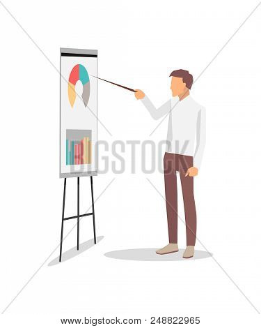 Businessman Pointing At Whiteboard With Different Diagrams And Schemes That May Help To Find Solutio