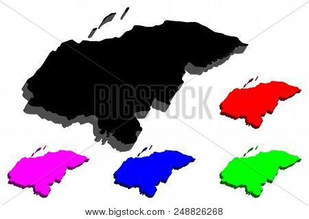 3d Map Of Honduras (republic Of Honduras, Spanish Honduras) - Black, Red, Purple, Blue And Green - V
