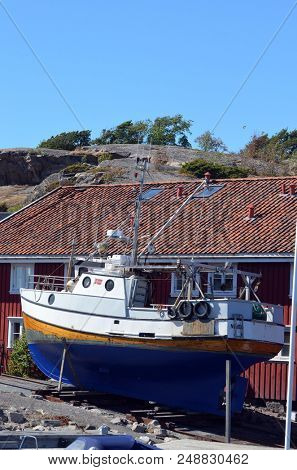 Marina of the Norwegian fishing town Hvaler . June 19,2018. Hvaler,Norway