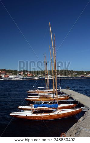 Marina of the Norwegian fishing town Hvaler . June 19,2018. Hvaler,Norway