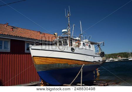 Marina of the Norwegian fishing town Hvaler . June 19,2018. Hvaler,Norway