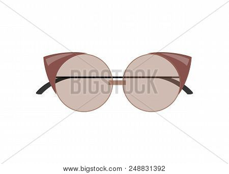 Stylish Female Cat-eye Glasses Of Rounded Shape. Fashionable Glasses To Protect Eyes Form Sun. Fancy