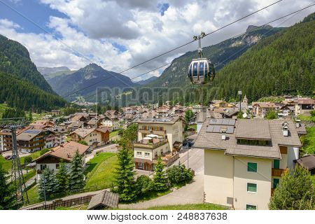 Village Of Canazei On Fassa Valley In Trentino Alto Adige, Italy