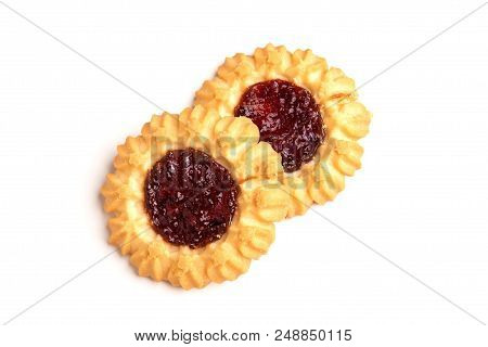 Two Biscuits With Jam Isolated On White Background