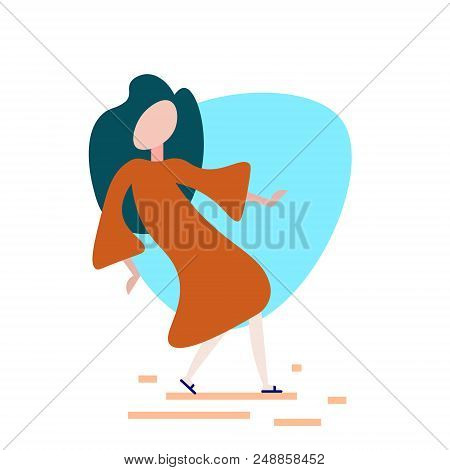 Casual Woman Dancind Gesture Standing Pose On White Background Female Cartoon Character Full Length 