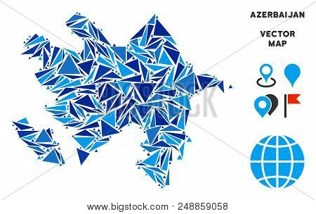 Azerbaijan Map Mosaic Of Blue Triangle Elements In Various Sizes And Shapes. Vector Polygons Are Com