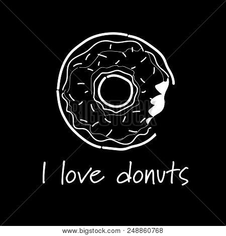 Donuts Covered Icing Bitten Off Lettering Template Greeting Card Black Background Vector Illustratio