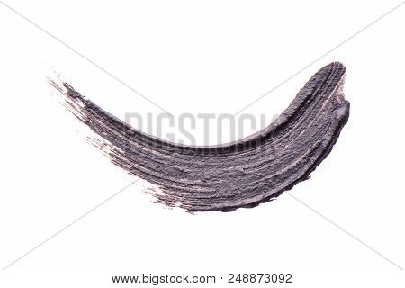 Black Stroke Of Mascara On A White Background. Texture Of Black Mascara For Eyelashes Isolatedon Whi