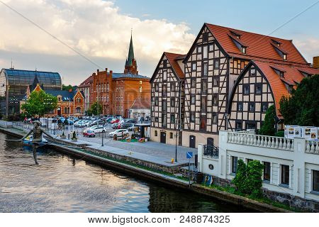 Bydgoszcz, Poland, May 31, 2018: The Waterfront On The River Brda With Famous Granaries In Bydgoszcz