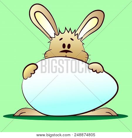 Cartoon Little Bunny Holding Big Easter Egg
