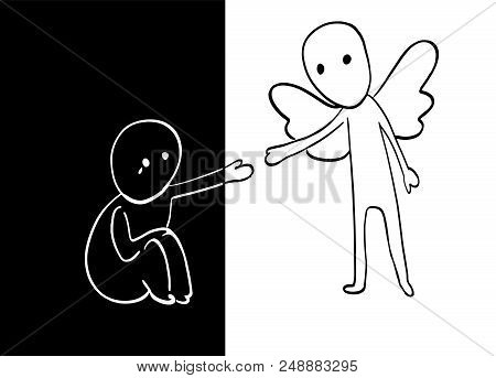 Conceptual Idea Of Opposites Through Prism Of Helping To Get Out Of Depression, Psychology. Vector I