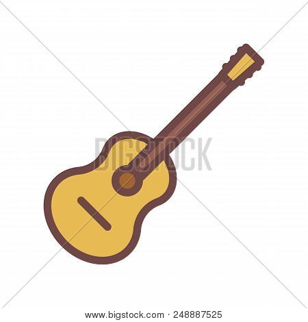 Accoustic Guitar Thin Outline Icon. Vector Illustration Of A Musical Object