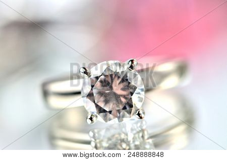 Close-up Of Artificial Stone Ring Jewelery With Reflection