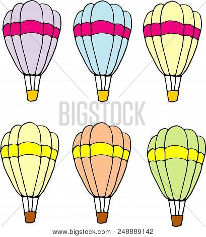 Colorful Parachute Variations Drawing, Hand Drawn Illustration On White Background