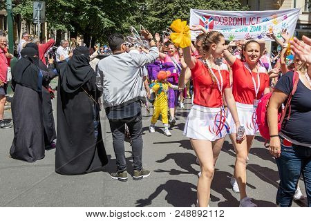 Prague, Czech Republic - July 1, 2018: People Parading At Sokolsky Slet, A Once-every-six-years Gath