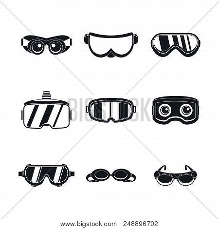Goggles Ski Glass Mask Icons Set. Simple Illustration Of 9 Goggles Ski Glass Mask Vector Icons For W