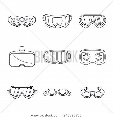 Goggles Ski Glass Mask Icons Set. Simple Illustration Of 9 Goggles Ski Glass Mask Vector Icons For W