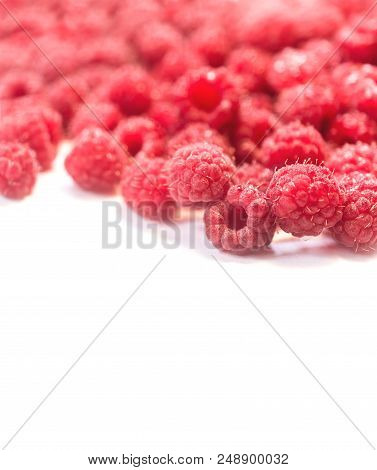 Dripping Raspberry On White Background. Close-up Photo.
